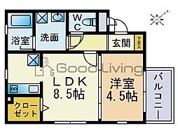 ベルメゾン昭代エスト 1LDKの間取図画像