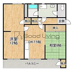 エメラルドマンション第2箱崎A 2DKの間取図画像