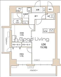 LexusGarden箱崎タワーズEAST 2LDKの間取図画像