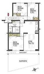 朝日読売ランドマンションB 3LDKの間取図画像