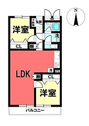 関大前スカイハイツA棟 2LDKの間取図画像
