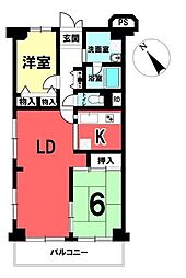千里山グランドコーポ 2LDKの間取図画像
