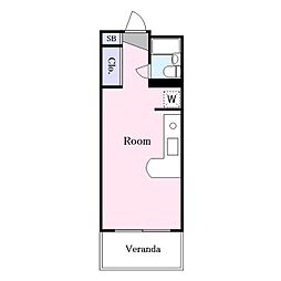 プリベール国立 ワンルームの間取図画像