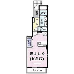 JR福塩線 高木駅 徒歩4分の賃貸アパート 1階ワンルームの間取り