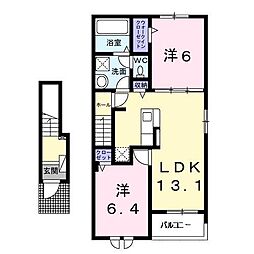 JR福塩線 新市駅 徒歩9分の賃貸アパート 2階2LDKの間取り