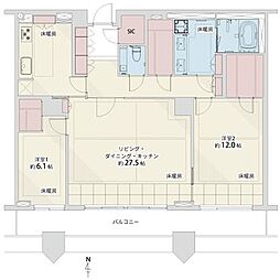 東京パークタワー 2LDKの間取図画像