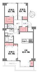 エバーグリーン上本町 3DKの間取図画像