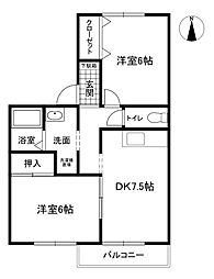 プランドール 2DKの間取図画像