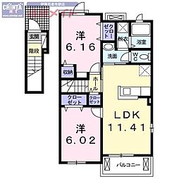 メイプル　リーフ 2階2LDKの間取り