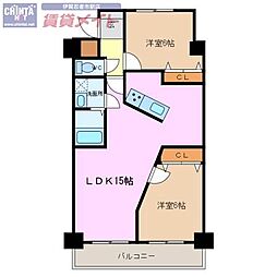 シャトレ平野 5階2LDKの間取り