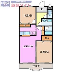 エーデルハイム 2LDKの間取図画像