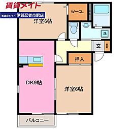 グリーンフローラA 2DKの間取図画像