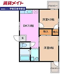 グリーンピア上野 2DKの間取図画像