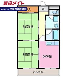 グリーンコートヒロ1 2DKの間取図画像