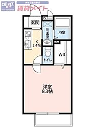 ハイツリリーベル 1Kの間取図画像