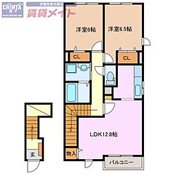 ヴリエヴィー 2階2LDKの間取り