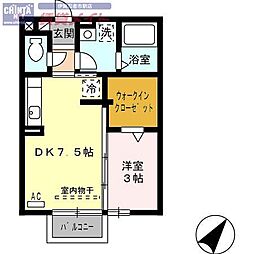 グランモアゆめが丘　Ｃ棟 2階1DKの間取り