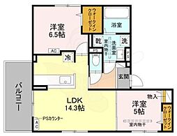 D-residence下田部B 3階2LDKの間取り