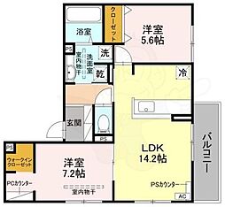 D-residence下田部B 3階2LDKの間取り