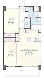 グランコート高槻 4階2LDKの間取り