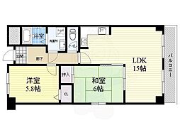 リアライズ高槻 5階2LDKの間取り