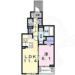 アヴニール 1階1LDKの間取り