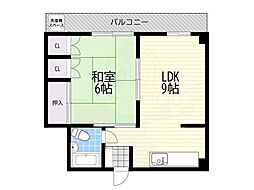 南茨木ハイツ 1LDKの間取図画像
