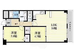 リアライズ高槻 2LDKの間取図画像