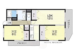 ピアリッジ太子堂 2LDKの間取図画像