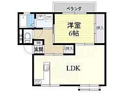 第二中尾コーポ 1LDKの間取図画像
