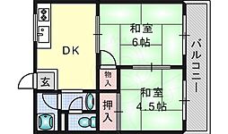 フラワーハイツ 2DKの間取図画像