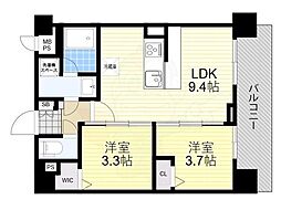 茨木市天王1丁目マンション 2DKの間取図画像