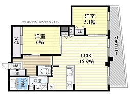 ジオ高槻ミューズレジス 2LDKの間取図画像