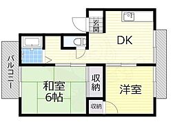 メロディハイツ高槻 2DKの間取図画像