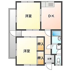 JR予讃線 宇和島駅 徒歩14分の賃貸一戸建て 1階2DKの間取り