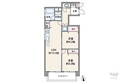 東中野コーポ 2LDKの間取図画像