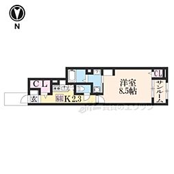 アメニティプラザ朱雀2 1Kの間取図画像