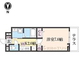 ヒカルサ奈良大森西サウス 1階1Kの間取り