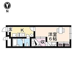 レオパレス八条 2階1Kの間取り