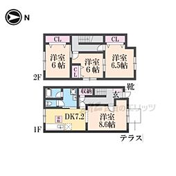 近鉄大阪線 五位堂駅 バス4分 馬見中5丁目下車 徒歩5分の賃貸アパート 2階4DKの間取り