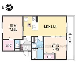 リシェエンファント 1階2LDKの間取り