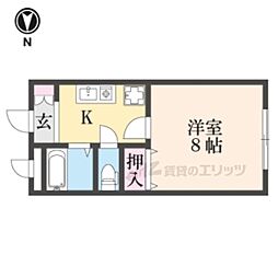 JR関西本線 奈良駅 徒歩16分の賃貸マンション 2階1Kの間取り