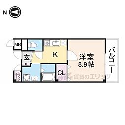 セレーノ東生駒Ｂ棟 3階1Kの間取り