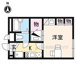 レオパレスグッドウエスト 2階1Kの間取り