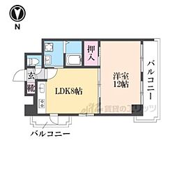 近鉄奈良線 新大宮駅 徒歩7分の賃貸マンション 6階1LDKの間取り
