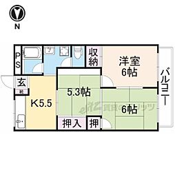 中津ハイツB棟 3DKの間取図画像