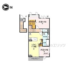 竜田テラス 2階2LDKの間取り