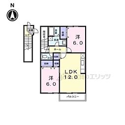JR和歌山線 志都美駅 徒歩5分の賃貸アパート 2階2LDKの間取り