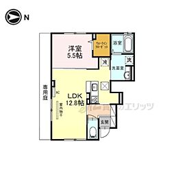 JR関西本線 奈良駅 徒歩22分の賃貸アパート 1階1LDKの間取り
