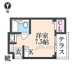 近鉄奈良線 富雄駅 徒歩6分の賃貸マンション 1階ワンルームの間取り